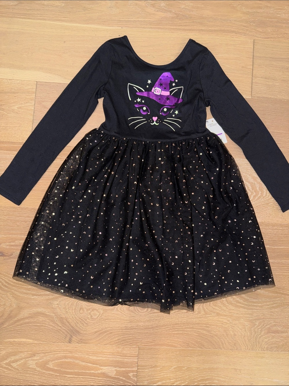 NWT Kohls (Jumping Beans) Girls Witch Cat Halloween Black Dress w/ Sparkly Skirt